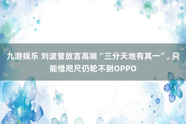九游娱乐 刘波曾放言高端“三分天地有其一”, 只能惜咫尺仍轮不到OPPO